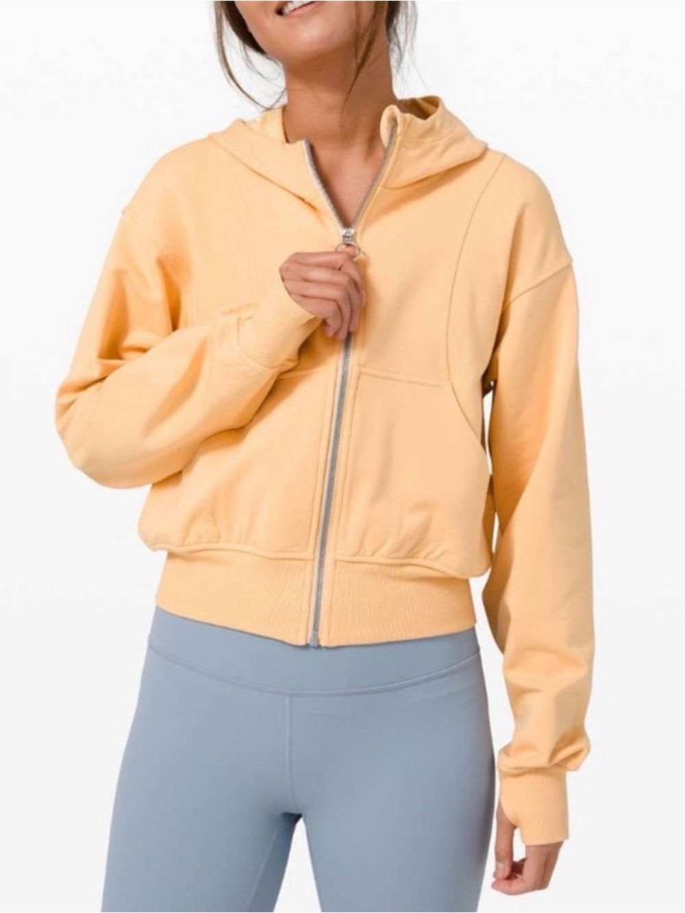 Lululemon Sz 6 Catch a Breath Full Zip Hoodie jacket ivory peach $118 crop